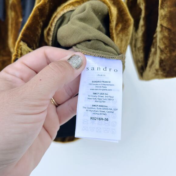 Sandro Paris Eline Velvet Mustard Gold Long Sleeve Dress Mini Short Large 12 - Picture 15 of 16